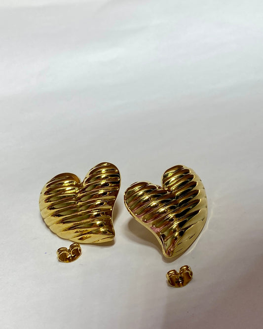 Bold Gold Textured Heart Stud Earrings