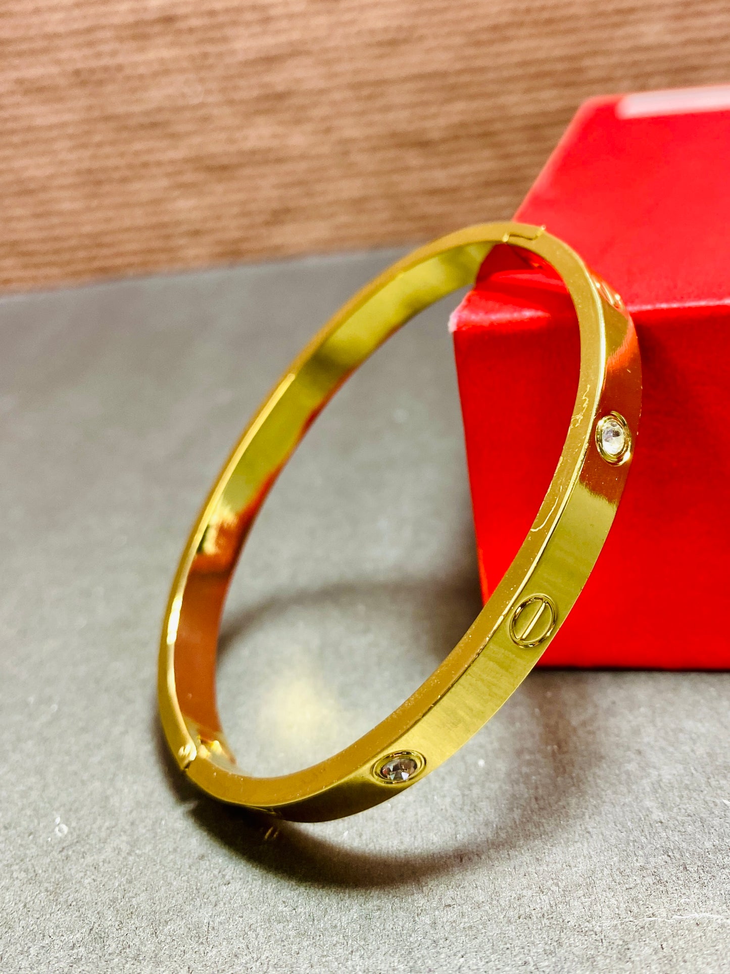 Classic Gold Screw Bangle with Crystals