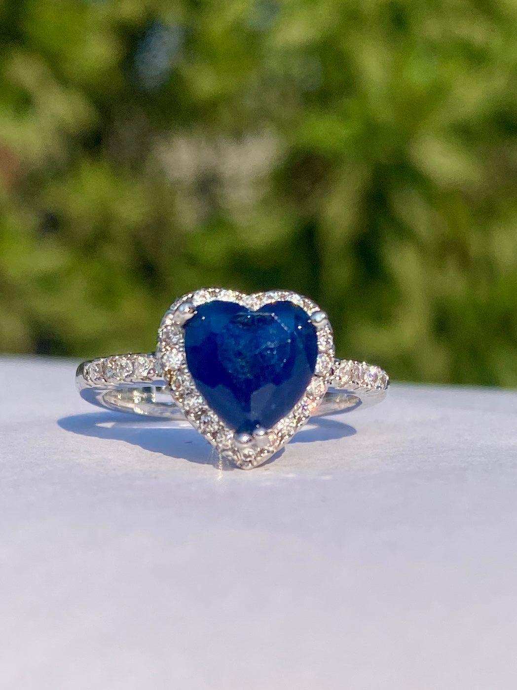 Silver Heart-Shaped Blue Gemstone stainless steel Ring