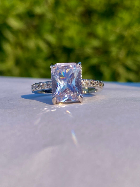 Elegant Radiant-Cut Crystal  stainless steel Engagement Ring