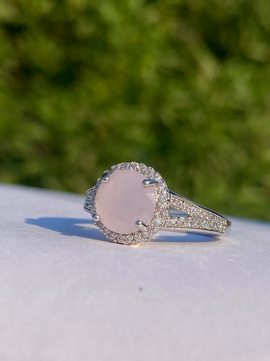 Silver Halo Ring with Light Pink Gemstone stainless steel