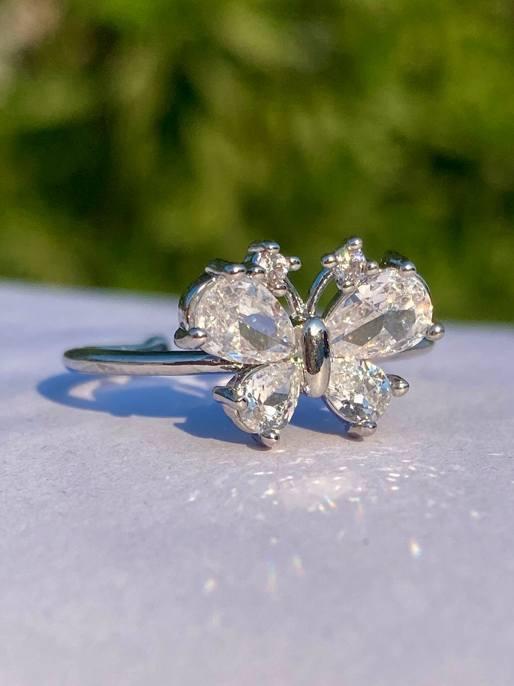 Silver Butterfly Crystal Ring