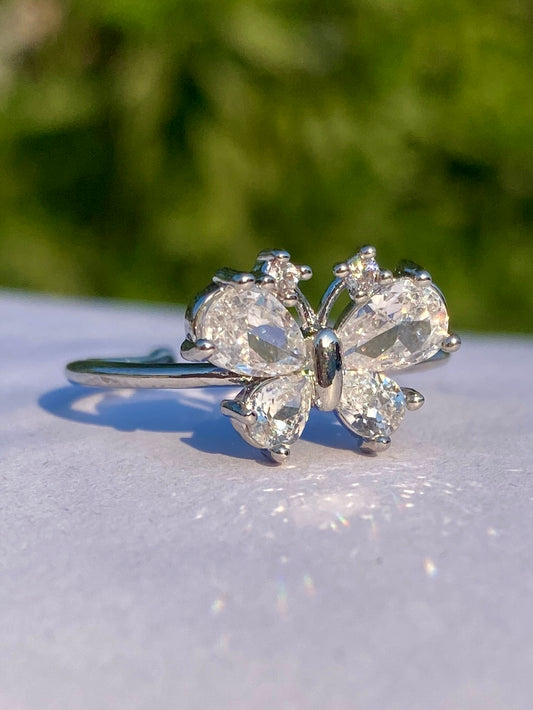 Silver Butterfly Crystal Ring