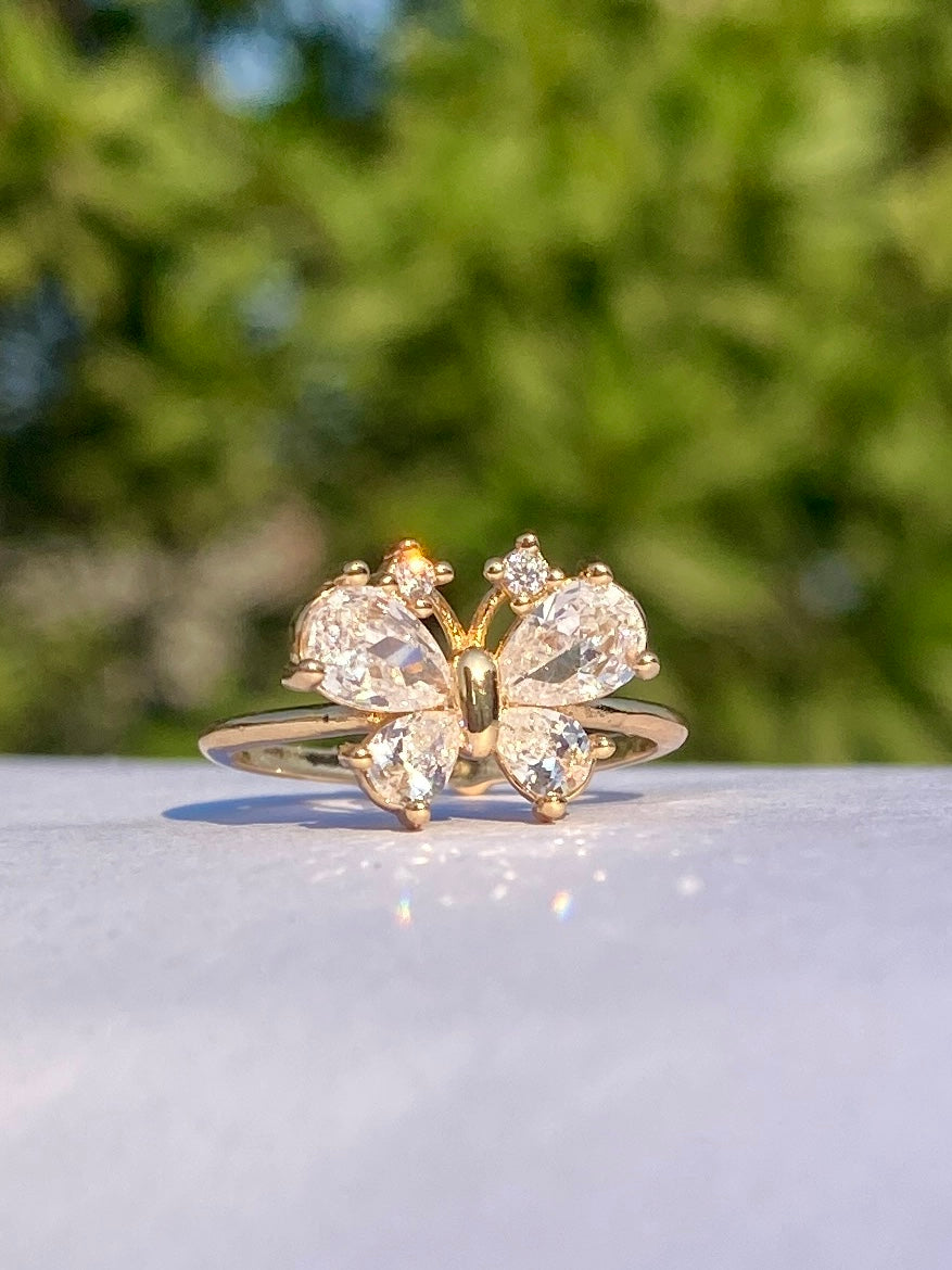 Crystal Butterfly Gold Ring