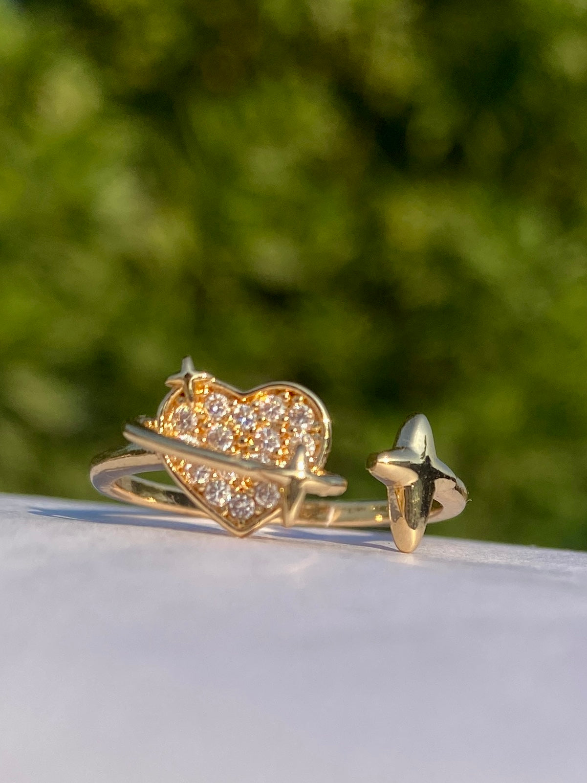 Gold Heart and Star Adjustable Ring