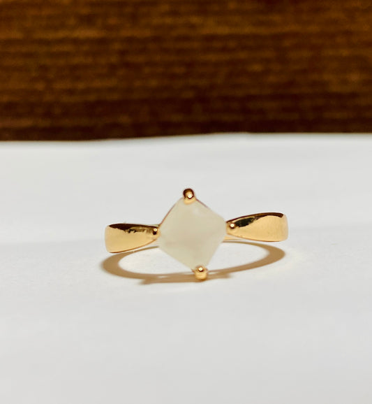 White Gem Square stainless steel Gold Ring