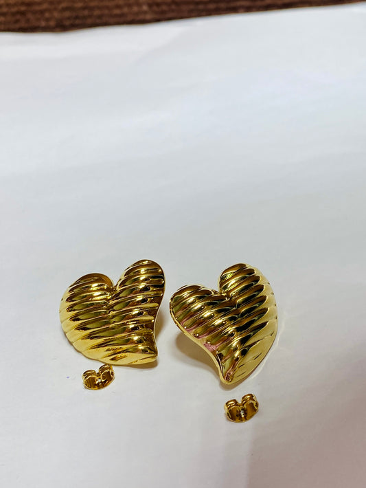 Bold Gold Textured Heart Stud Earrings