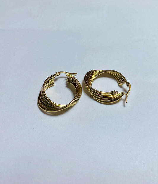 Layered Gold Twist Hoop Earrings